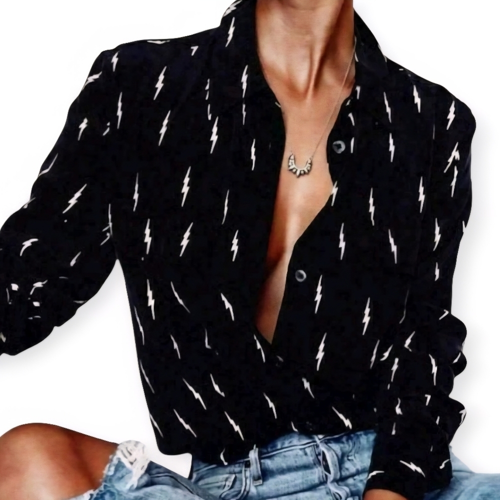 Black Lightning Print Women's Blouse